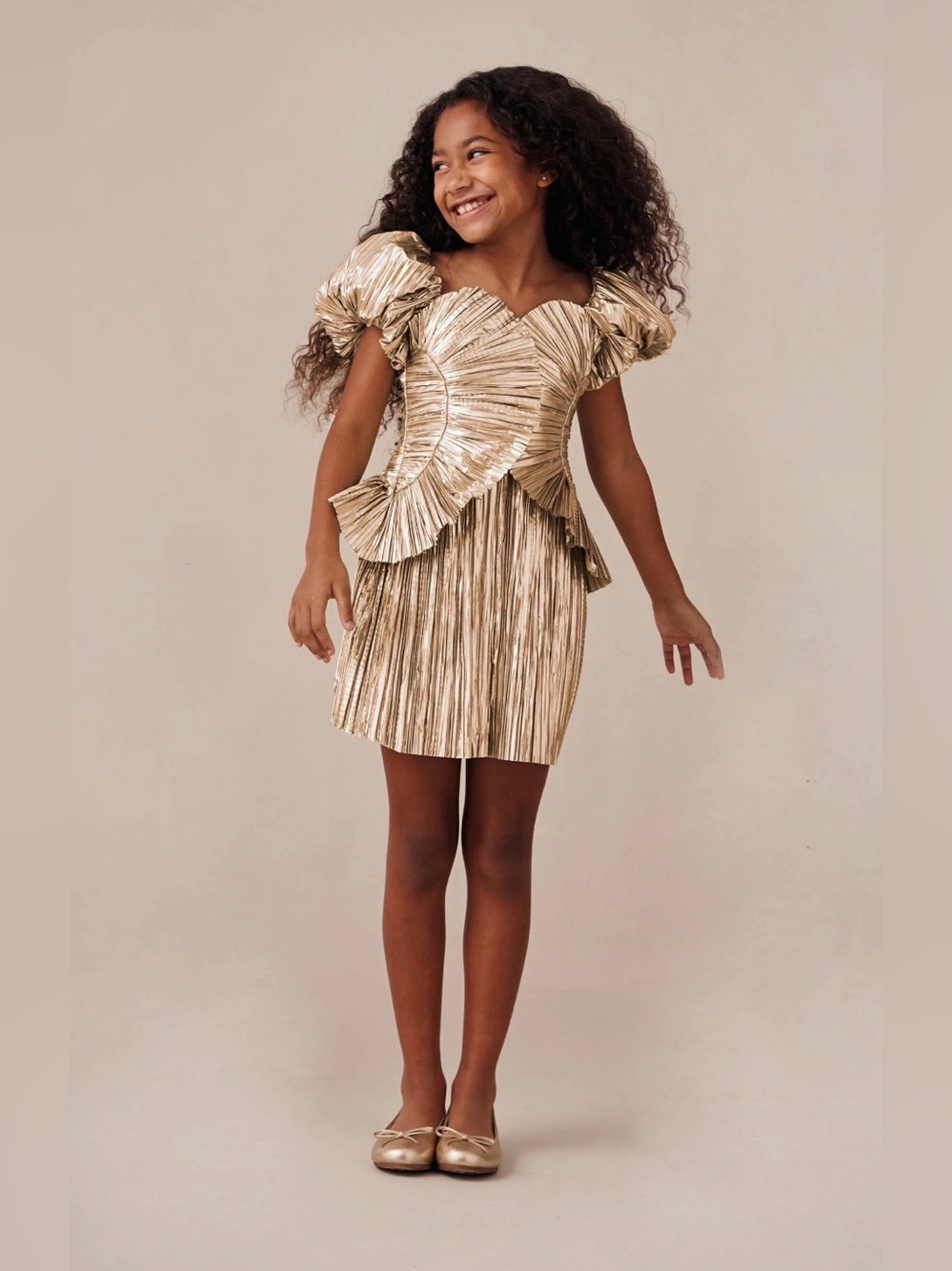 Cult Gaia Girls Metallic Gold Pleated Party Dress